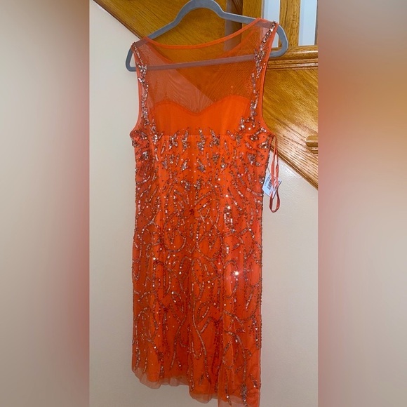 Women’s Formal Dress Size 12 MARINA Orange Beaded Midi Cocktail Party Gown NEW - Picture 6 of 13